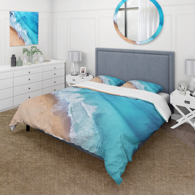 Turquoise Waves Breaking At The Shore - Ensemble de housse de couette Cabin & Lodge - Microfibre de polyester