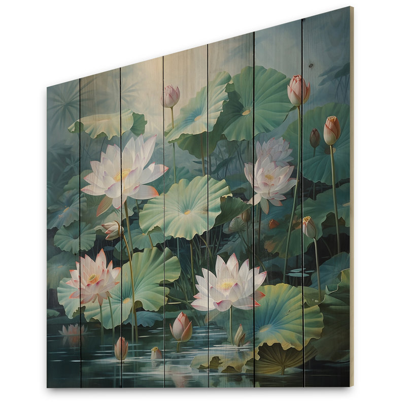 Kaileigh Asian Art Lotus Pond II sur impression sur bois, H 15 po x l 15 po x P 0,78 po