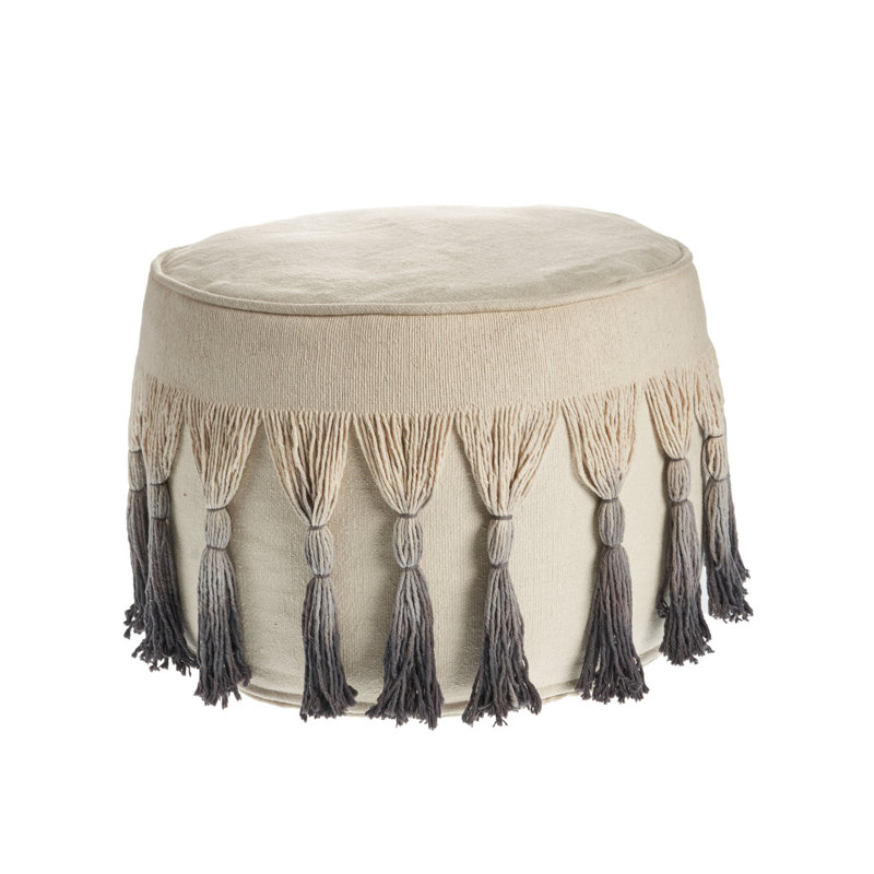 Potvin Fringed Cotton Upholstered Ottoman Pouf