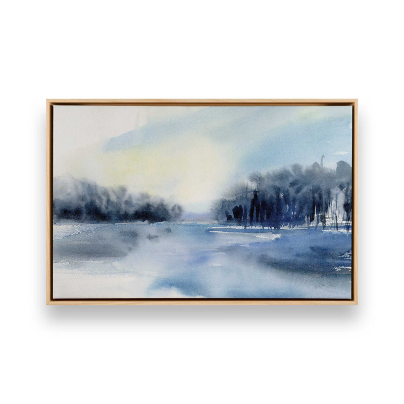 Imprimé brume d'hiver sur le lac, H 8,75 po x l 12,75 po x P 1,75 po, Encadrement brun