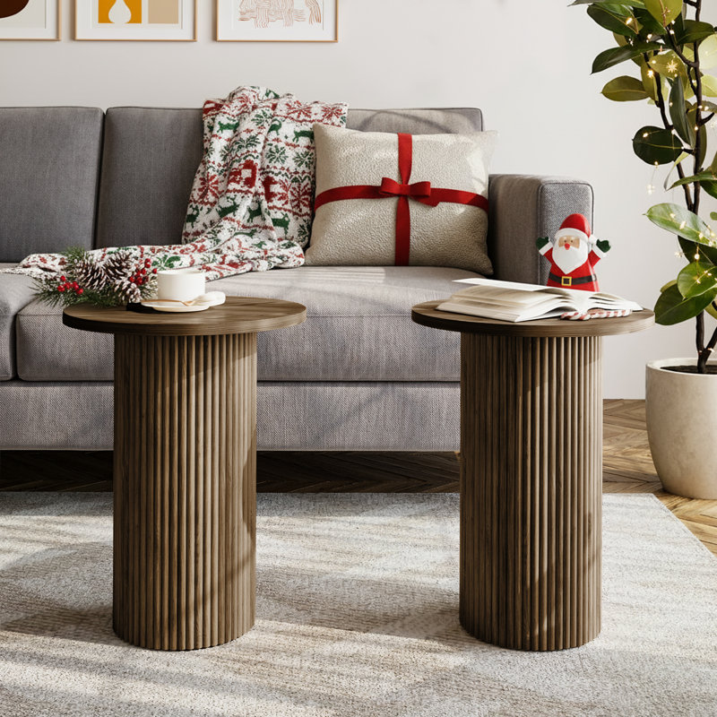 Ensemble de 2 tables d'appoint rondes en bois, Brun