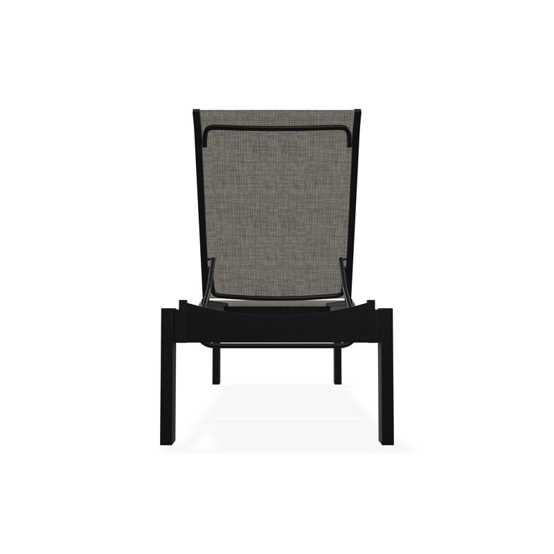 Leeward Sling Marine Grade Polymer Lay-flat Stacking Armless Long Frame Chaise with Wheels, Storm, Black