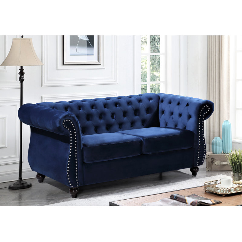 Feinstein 67.6'' Velvet Loveseat, Dark Blue