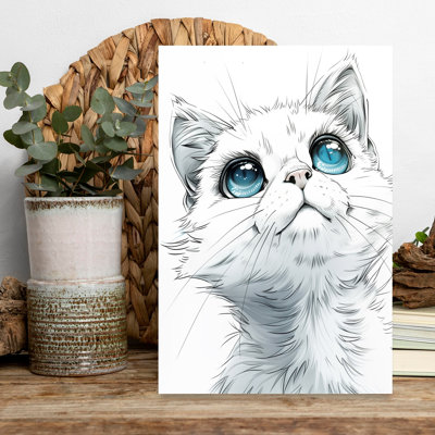 Curious White Kitten Contemporary Cat Wall Art