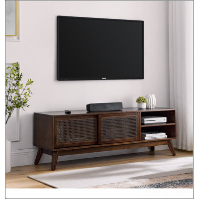 59 Inch Mid Century Modern Rattan TV Stand for 65 Inch TV, Entertainment Cabinet, Media Console for Living Room Media Room, Solid Wood Feet & Rattan C -  George Oliver, A1EA32BD166C48309E79F10DA82DB2C3