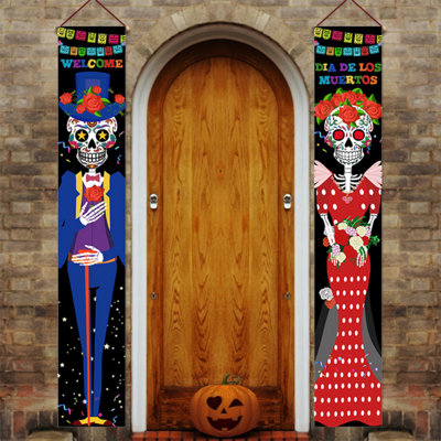 Trick Or Treat Halloween Banners, Halloween Welcome Hanging Signs For Porch Front Door Or Indoor Wall Decor, Red&blue