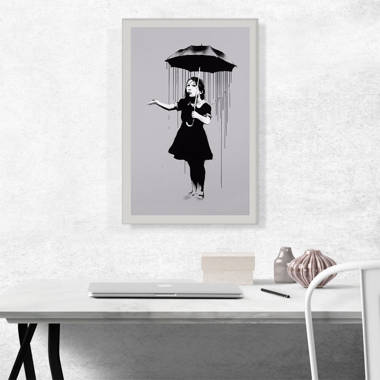 Nola Girl with Umbrella by Banksy - Wrapped Canvas Painting Print ARTCANVAS Size: 26 H x 18 W x 1.5 D