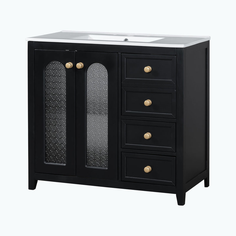 Meuble-lavabo de salle de bain avec lavabo en céramique, Noir