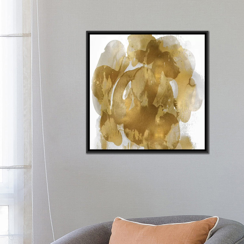« flow i », reproduction d’impression sur toile dorée, H 18 po x l 18 po x P 1,5 po, Toile avec cadre noir, Pas de tapis