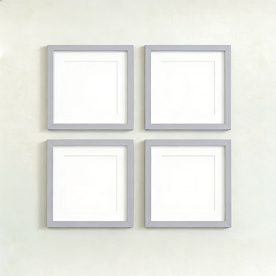 8X8 Picture Frames 4 Pack, Solid Wood Tabletop And Wall Mount Photo Frames With Plexiglass, Includes Mat For 4X4 And 6X6 Photos, Light Gray Finish