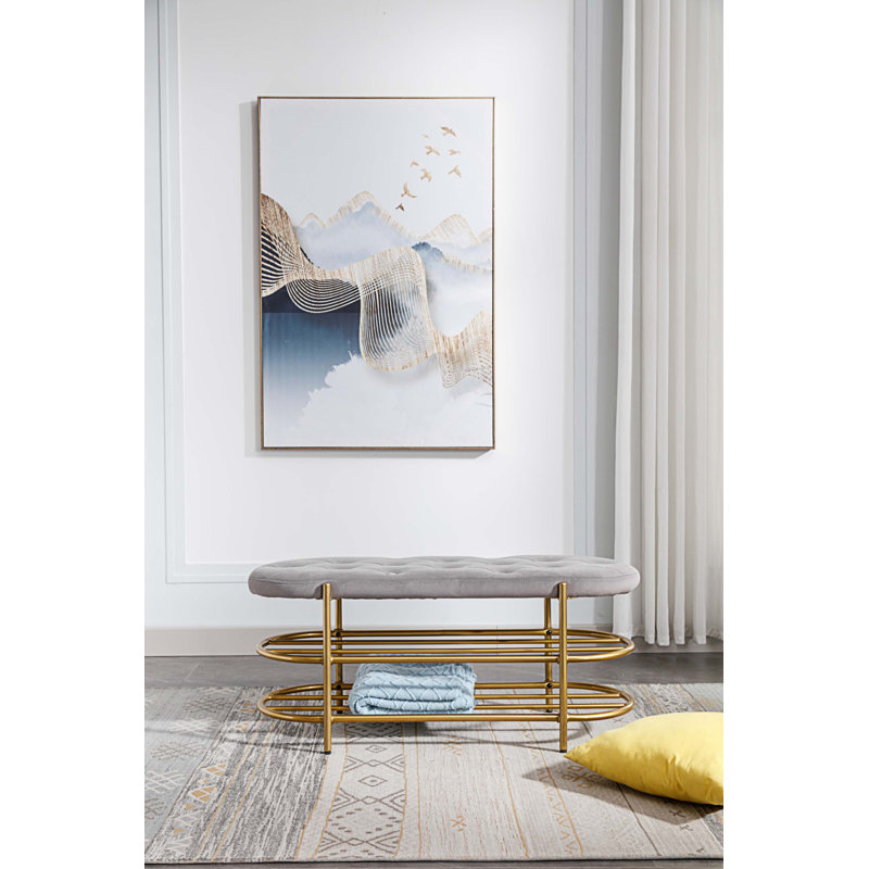 Banc de rangement en velours Rosheda, gris