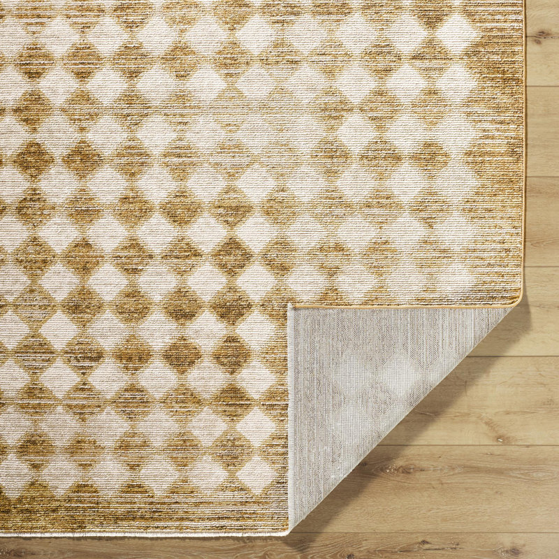 Taupe and Cream Rectangular Synthetic Checkered Area Rug