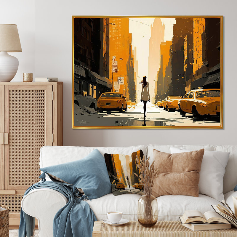 «Young and Stylish in New Ork», reproduction sur toile, Cadre flottant doré, 12" H x 20" W