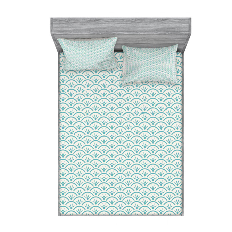 Microfiber Sheet Set, Queen Sheet Set with Fitted Sheet, Ocean Illustration Geometric