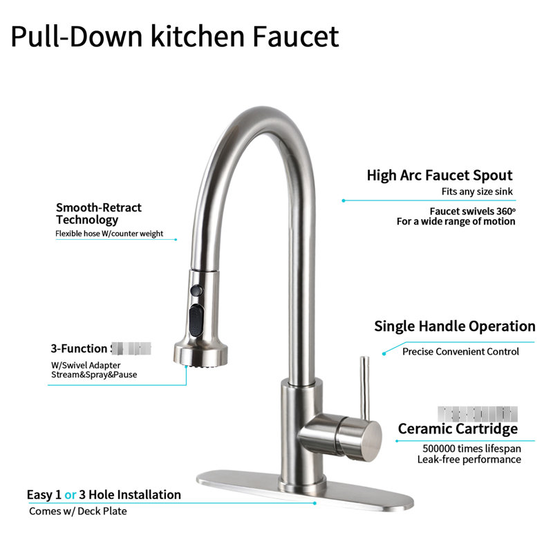 Stainless Steel Kitchen Faucet With Soap Dispenser, Brushed Nickel - Scratch Resistance, Rust Spot Design For Pull Down & Dispenser Scratchproof, Rustproof, Spot- Functionality