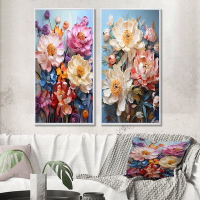 Colorful Peonies In Full Bloom - Peonies Wall Decor Set Of 2