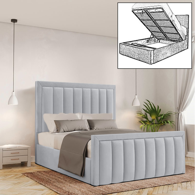 Bhopal Upholstered Ottoman Storage Bed, Double (4'6), Light Silver
