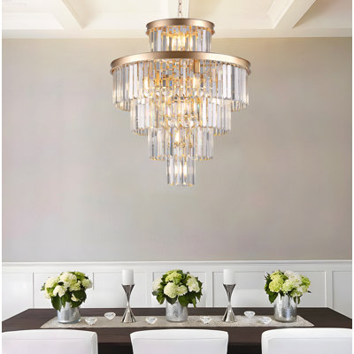 Luminaire suspendu en cristal de luxe contemporain à 5 niveaux de 24 pouces à 5 niveaux avec lustre de salle à manger 24 pouces