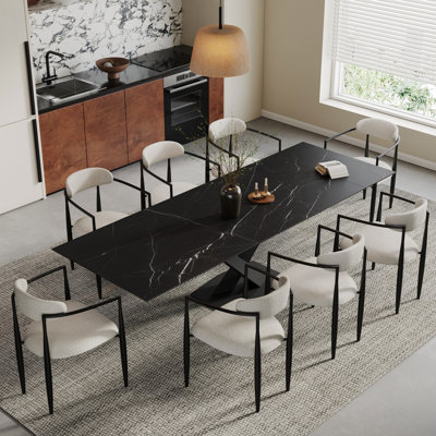 Ensemble de salle à manger à table extensible en fritté de 94,48 po avec 8 chaises en tissu Nanor