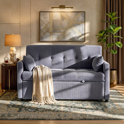 53" 3-in-1 Convertible Sleeper Sofa with Pull-out Bed, Modern Corduroy Loveseat Couch with Adjustable Backrest & Side Pockets, for Living Room Apartment