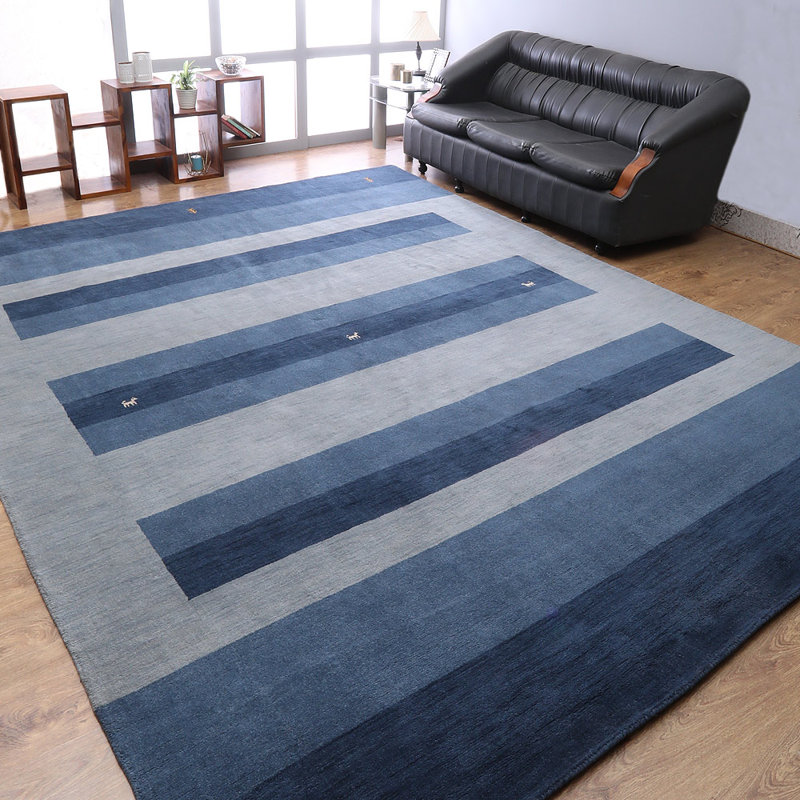 Kenshawn HAND KNOTTED LOOM WOOL ECO-FRIENDLY AREA RUGS - Rectangle, Blue Light Blue Color, Contemporary Modern Design, High Pile Handmade Anti Skid