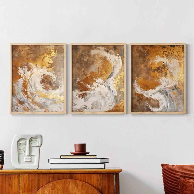 Abstract  Series  CXLV  -Set Of 3 Framed Giclee Prints -Ready to Hang, Natural Framed, 10" H x 8" W