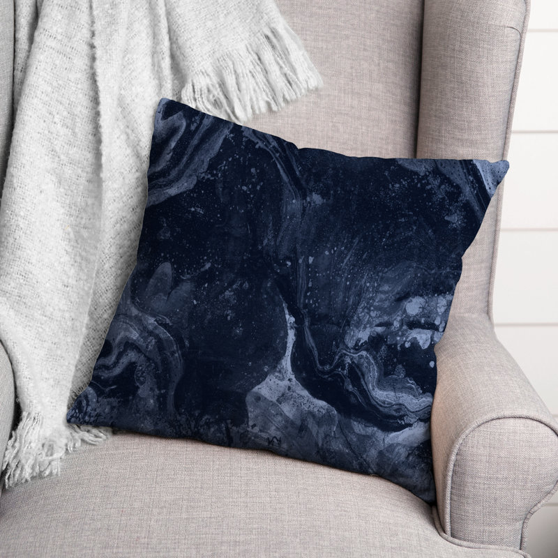 Housse et insert de coussin d'extérieur carré en marbre, Bleu