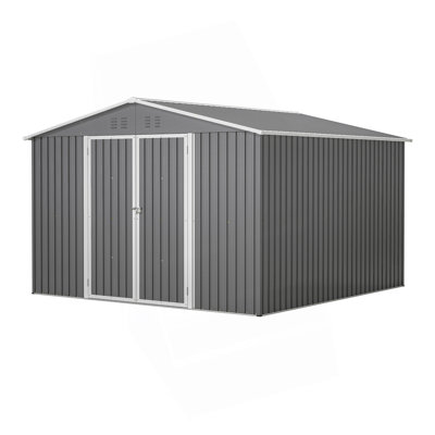 10 X 10 FT Outdoor Storage Shed, Large Metal Tool Sheds With Updated Frame Structure And Lockable Doors, Garden Shed For Garden Patio Lawn, Grey