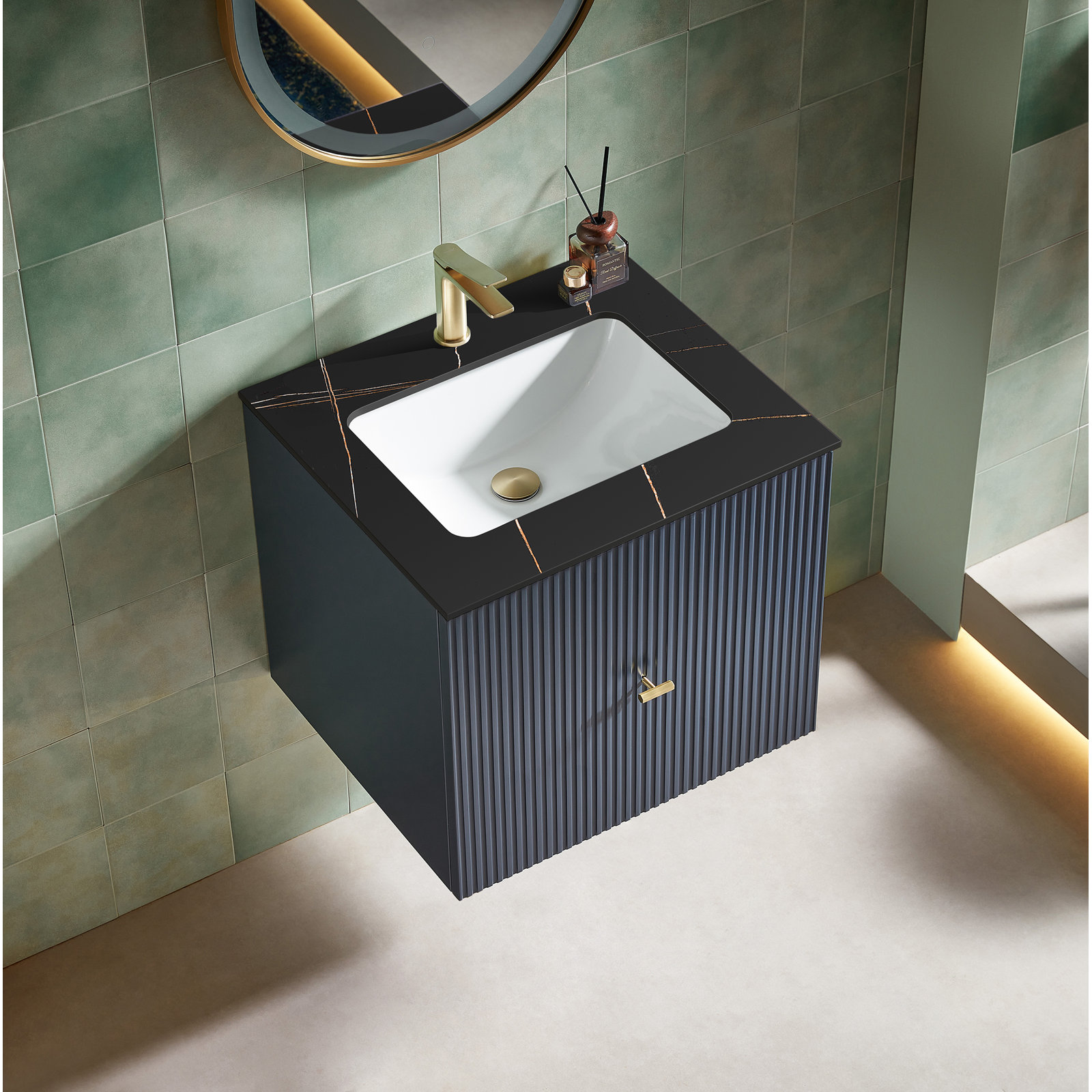 Jamell Single Bathroom Vanity, Dark Blue, Black