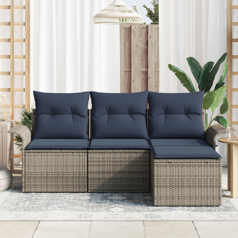 Ensemble de canapé de jardin avec coussin vidaXL 4 pièces vidaXL, Structure grise / coussin bleu marine