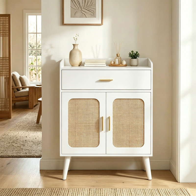 Armoire de cuisine de style campagnard avec tiroirs et portes - Buffet blanc pour salle à manger, salon ou salle de bain