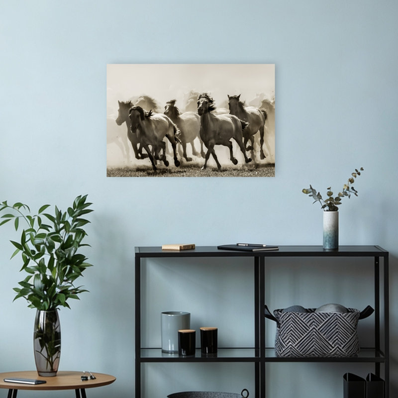 Art contemporain au galop, chevaux sauvages, 12" H x 18" W