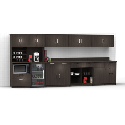 Buffet Sideboard Kitchen Break Room Lunch Coffee Kitchenette Cabinets 9 Pc Espresso â Factory Assembled (Furniture Items Purchase Only) -  Breaktime, 3076