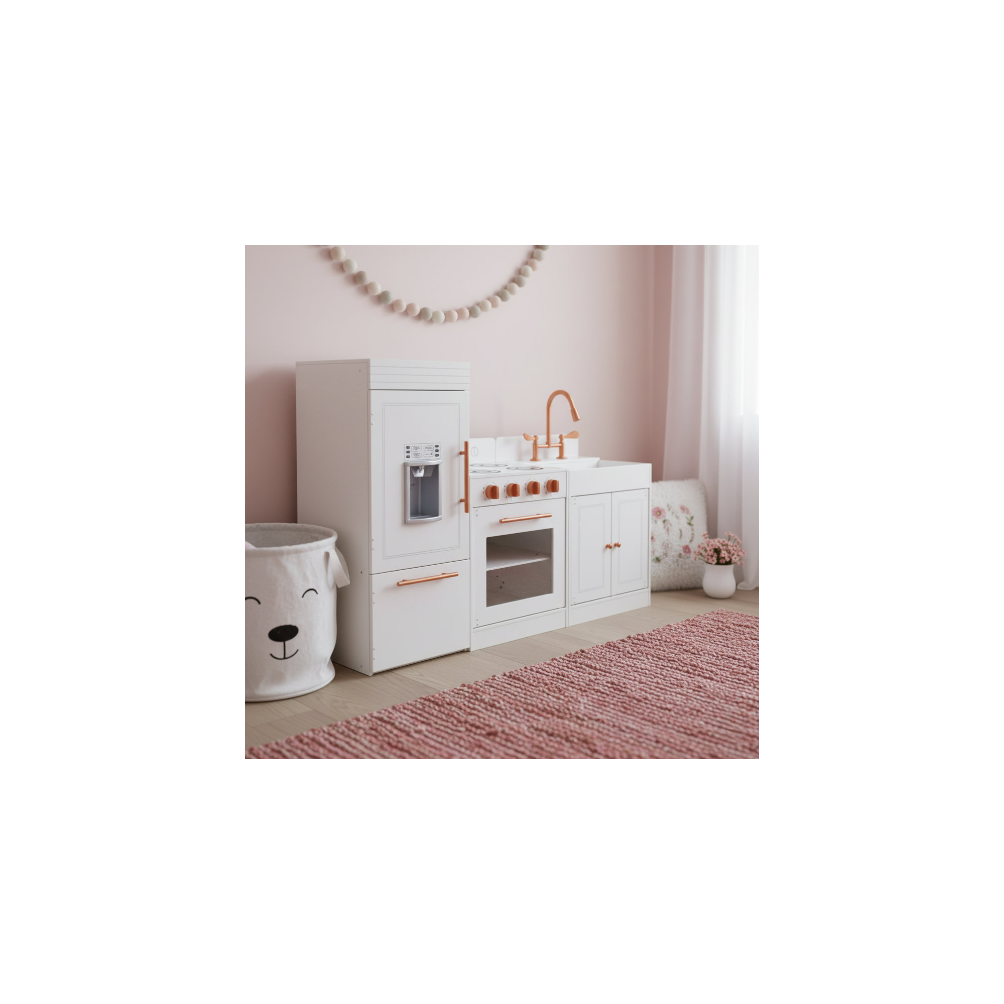 Teamson Kids Little Chef Paris Modular Pretend Play Kitchen with Fridge, Oven, Sink & Rose Gold Accents