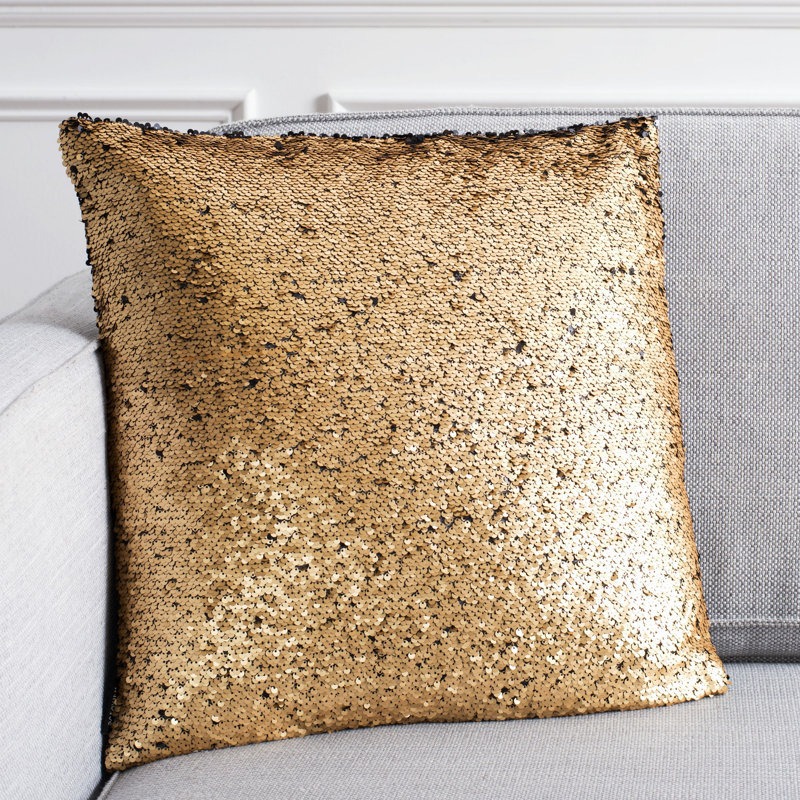 Gold and Black Sequined 18" Square Throw Pillow