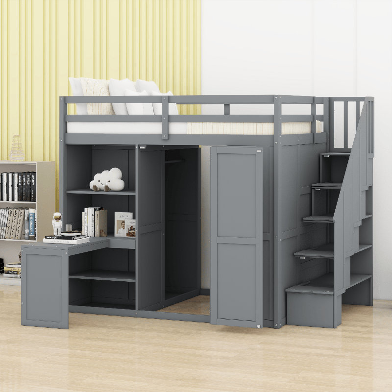 Lit mezzanine avec garde-robe, Gris