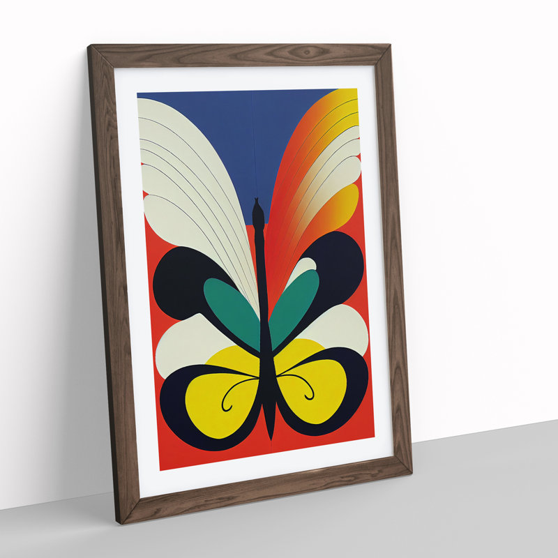 Butterfly in Abstract No.4 - Wall Art, 66cm H x 48cm W x 2cm D, Walnut Framed, White