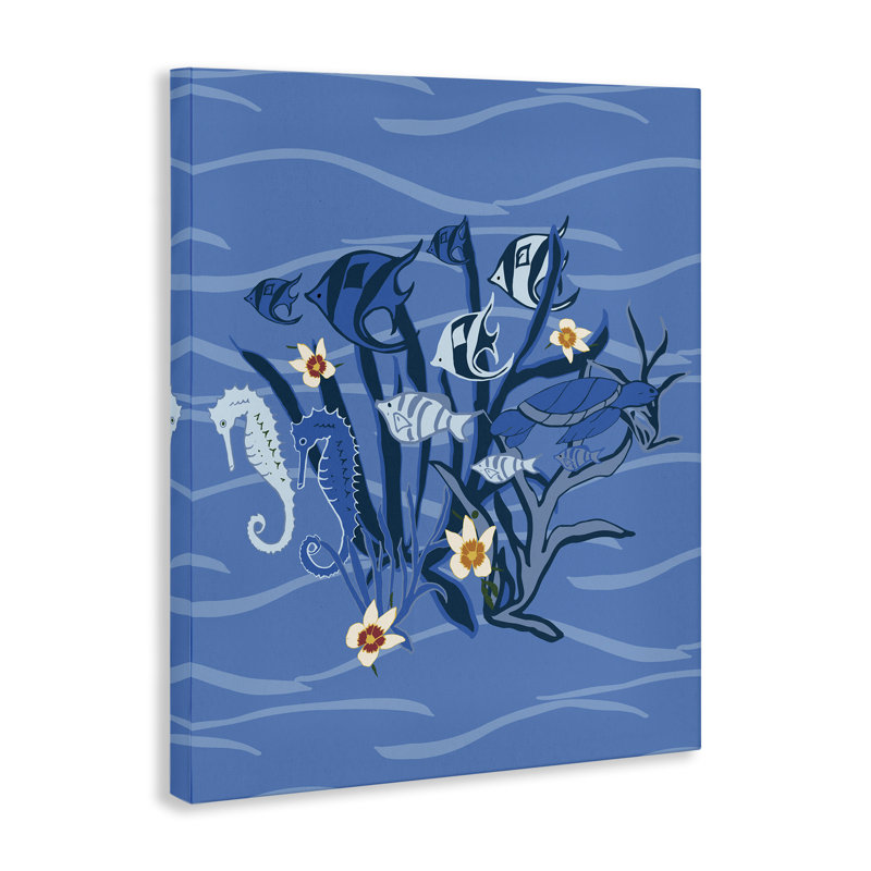  Art mural bleu sur toile de créatures sous-marines bleues par Michelle Ingari Designs, H 20 po x l 16 po