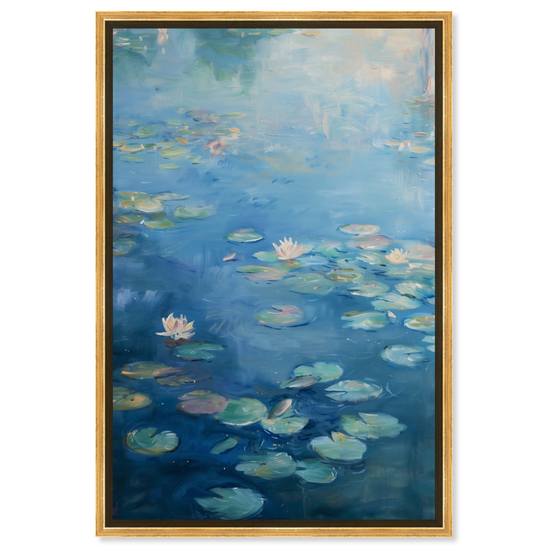 Lilypads in Blues, Gold Framed, 25" H x 17" W