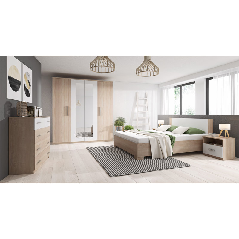 Liyanna 103 cm W Chest of 4 Drawers, White/Beige