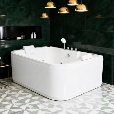 Baignoire de massage en acrylique de 61 pouces pour 2 personnes avec 16 jets d'eau réglables, lumières DEL et baignoire de récupération des muscles chauffants Un traitement apaisant