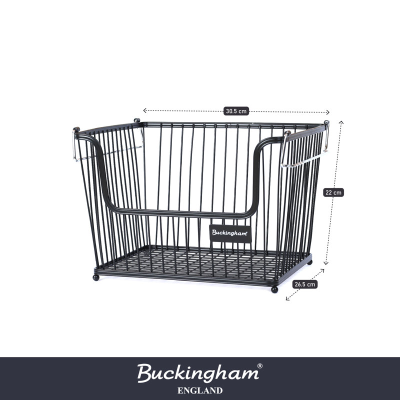 Buckingham Multi-Purpose Stackable Storage Organising Basket, 23cm H x 27.5cm W x 31.5cm D, Black