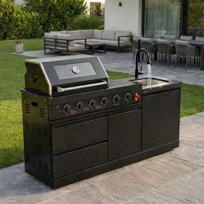 Îlot de cuisine à 4 brûleurs de 72 000 BTU en acier inoxydable avec ensemble de rôtissoire à brûleur latéral et comptoir en granit