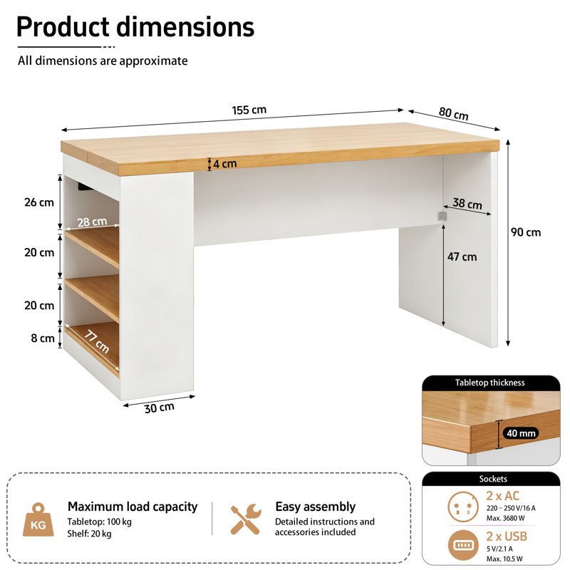 80 cm W Kitchen Island, White