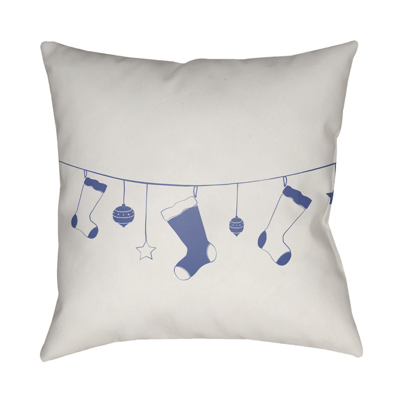 Socks Indoor/Outdoor Throw Pillow, 20" H x 20" W x 4" D, White / Blue