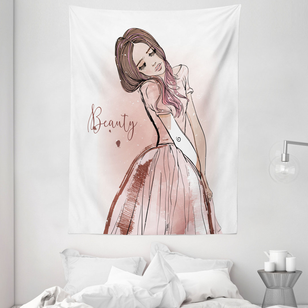 Wandbehang Bleistift gezeichnet Dreamy Mädchen mit langen Haaren