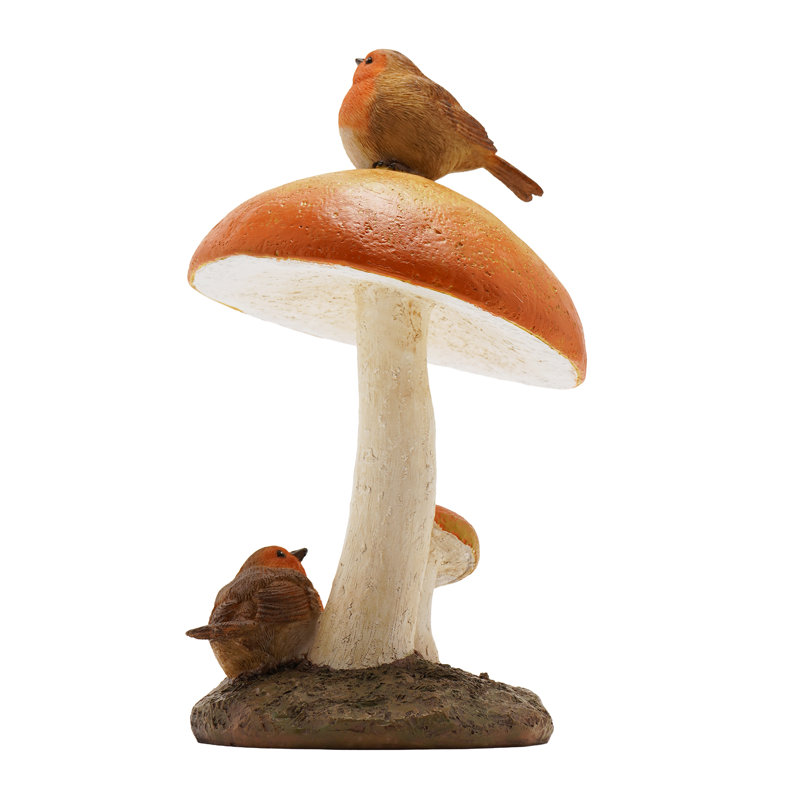  Resin Robin & Mushroom Figurine