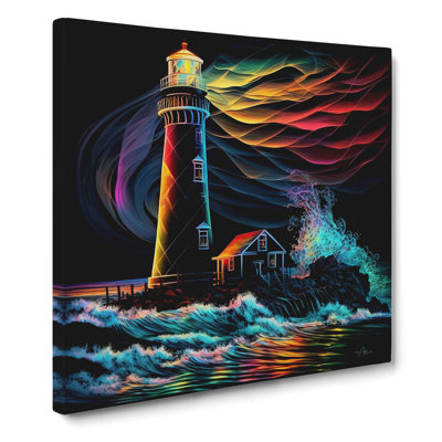 Lighthouse Neon - Wrapped Canvas