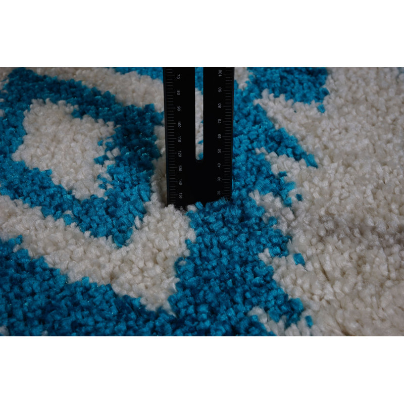 Turquoise/Ivoire Tapis décoratif abstrait Lindgren, Rectangle 5 pi 3 po x 7 pi 5 po