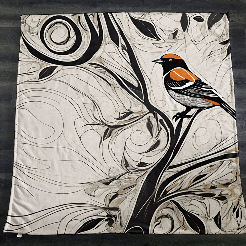 Jeté Richart, L 51 po x L 60 po, Imprimé animalier / floral / abstrait, Blanc / noir / orange